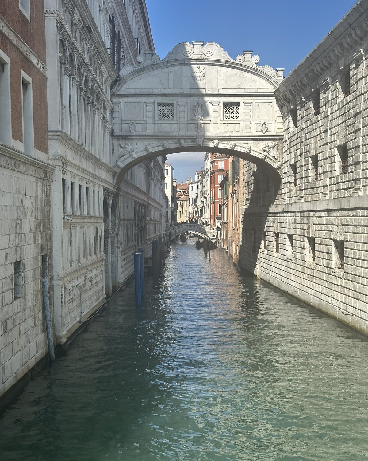 Bridge of Sighs over a narrow canal in Venice