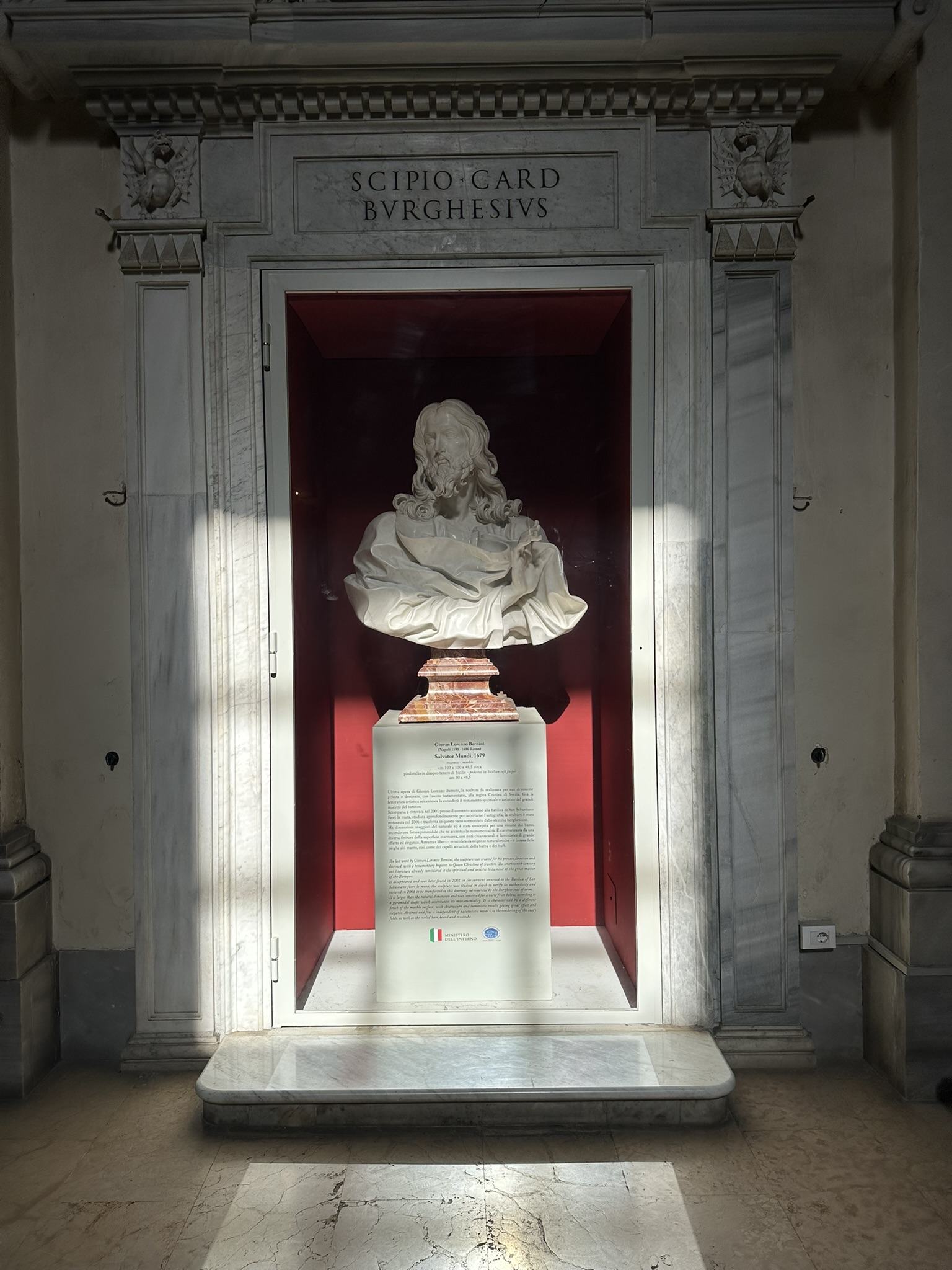 Bernini's Salvator Mundi sculpture inside the Basilica of San Sebastiano fuori le Mura