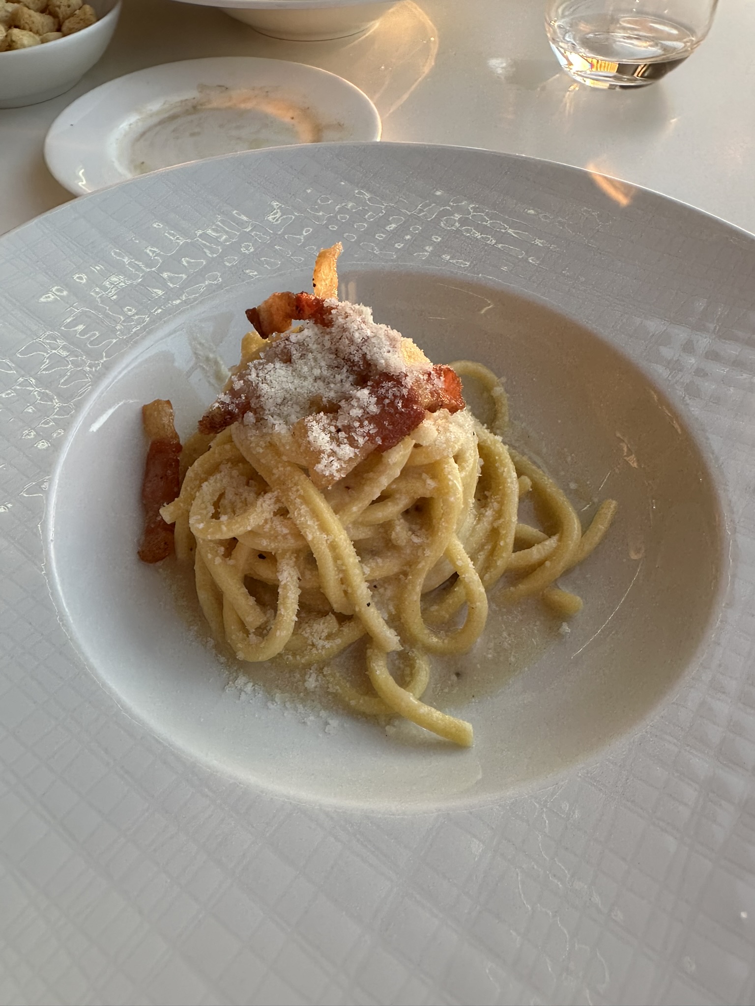 Our pasta dinner at Terrazza Borghese rooftop restaurant in Rome