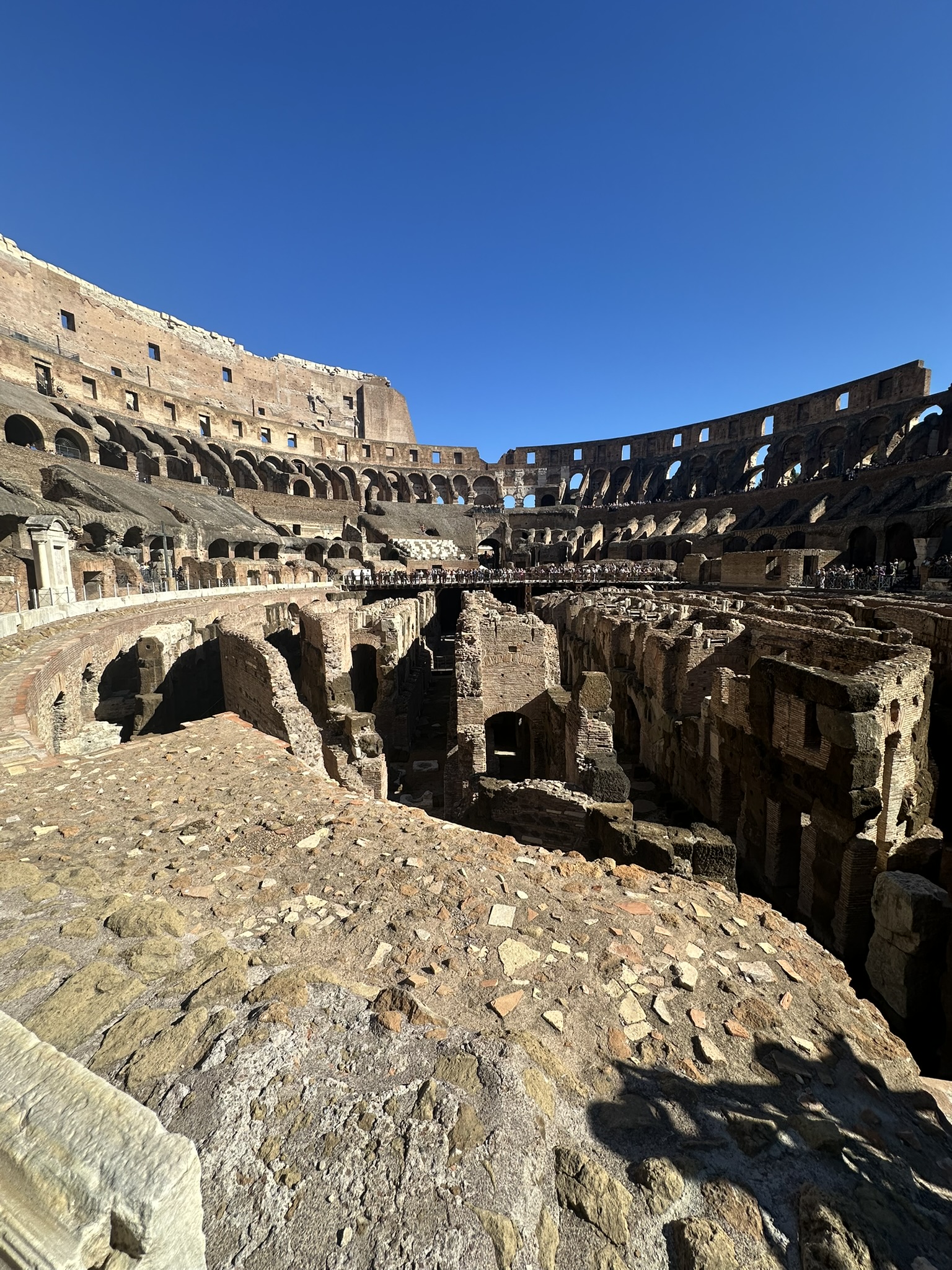 View of the hypogeum and underground chambers beneath the Colosseum arena