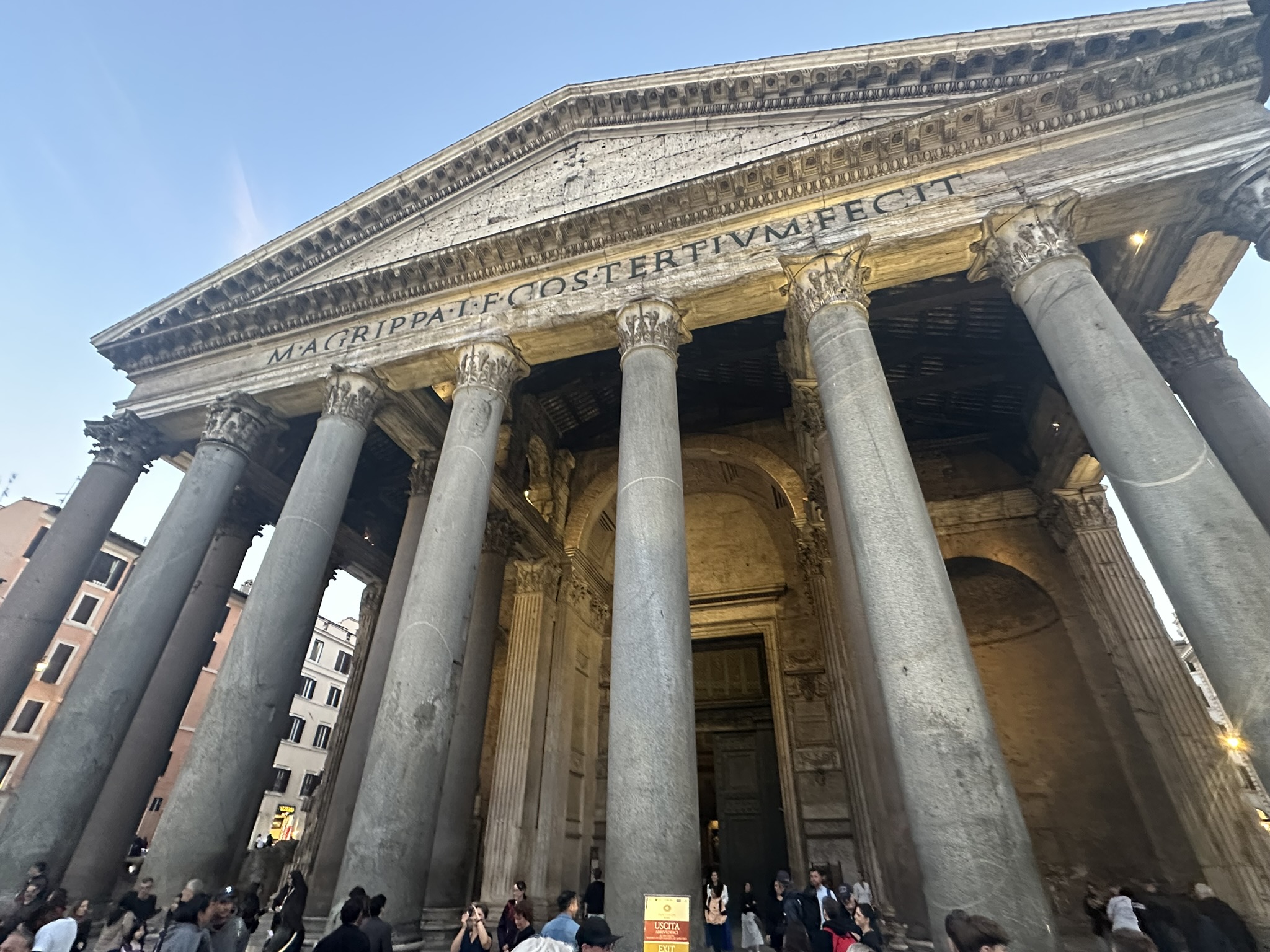 Pantheon exterior and portico in the historic center of Rome