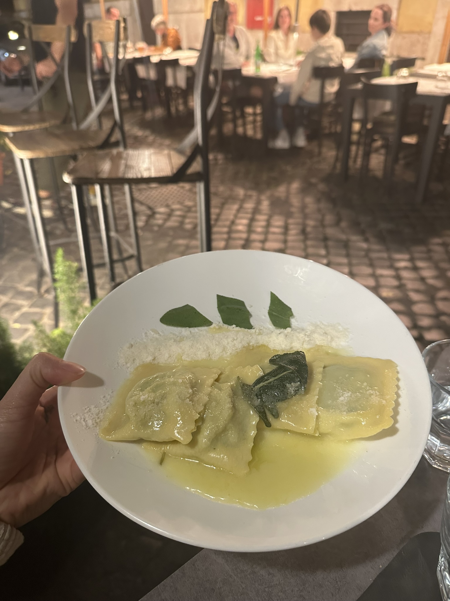 Ravioli served at dinner in Rome