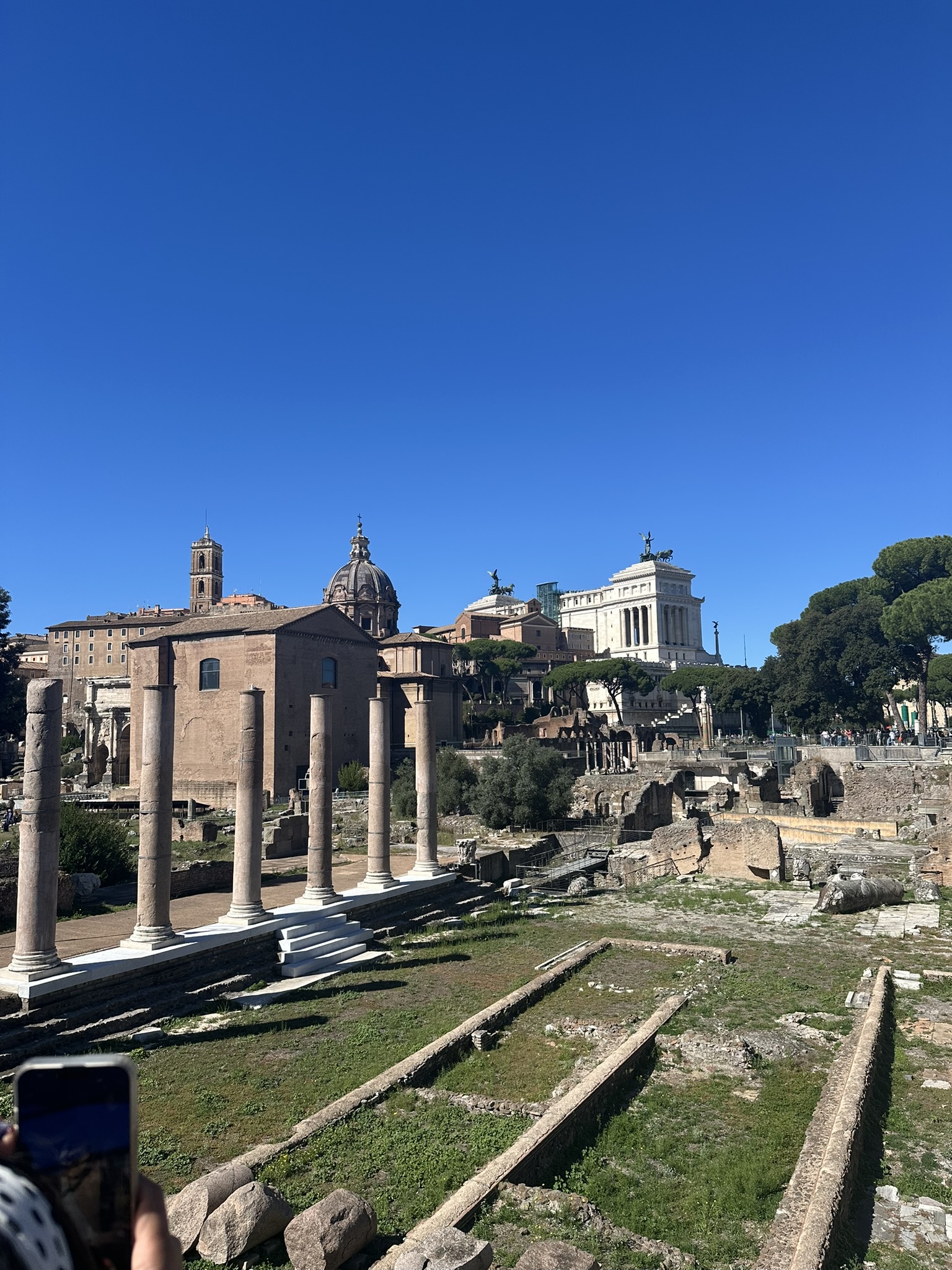 Ancient temples and ruins in the Roman Forum in Rome
