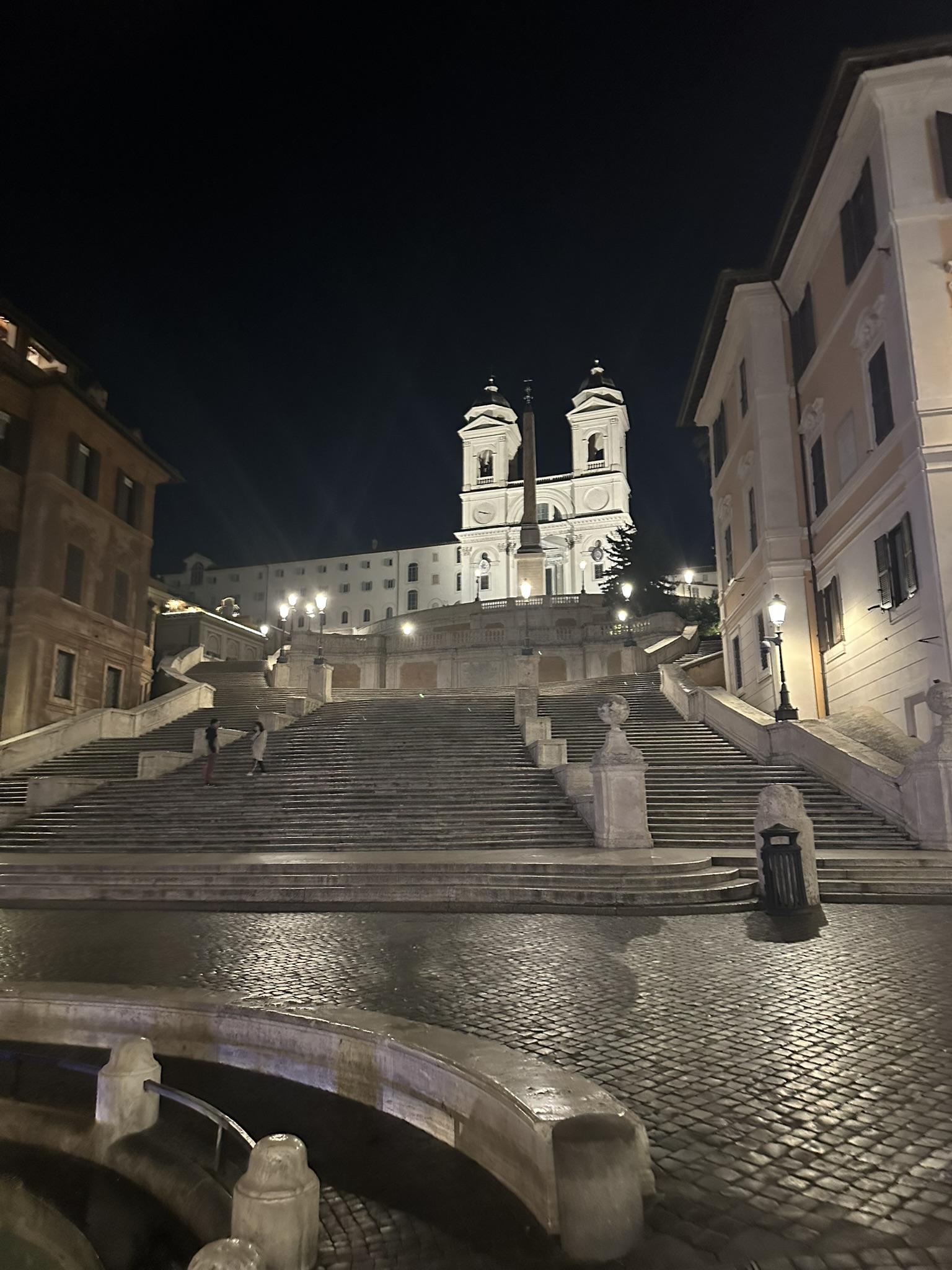 Nearly empty Spanish Steps before sunrise during our early-morning run in Rome