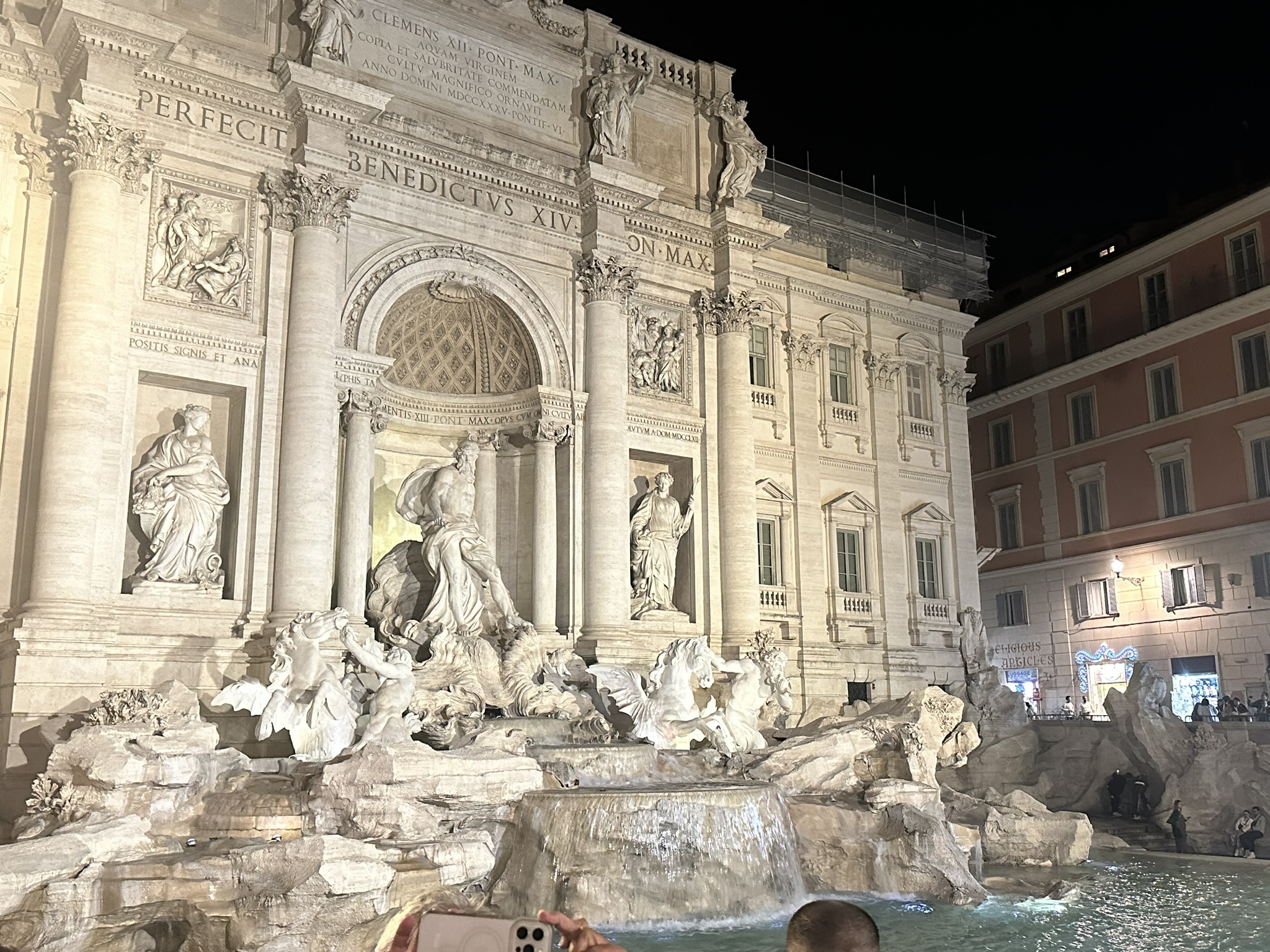 Trevi Fountain illuminated at night during our 2025 Rome trip
