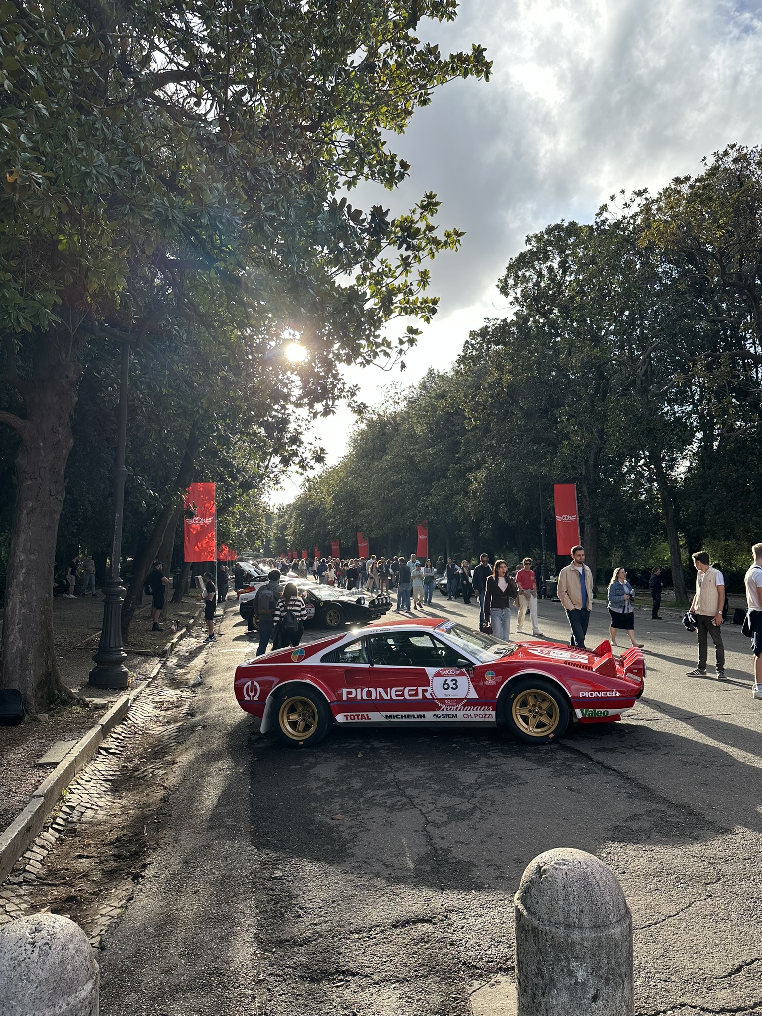 Italian exotic cars displayed at an event in Villa Borghese, Rome