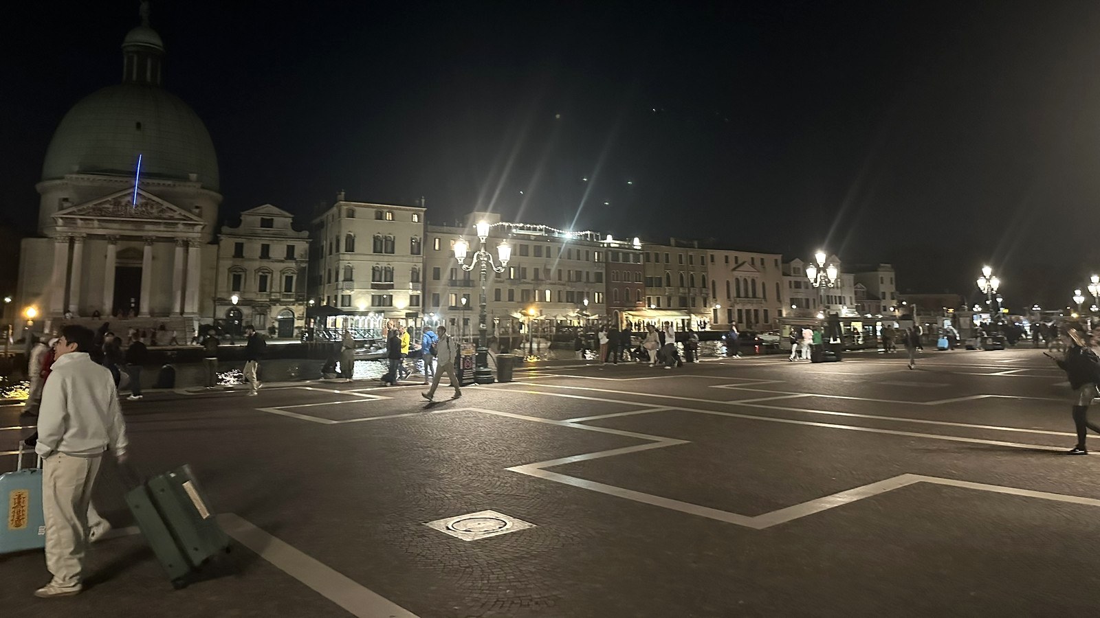 Nighttime arrival outside Venezia Santa Lucia station in Venice